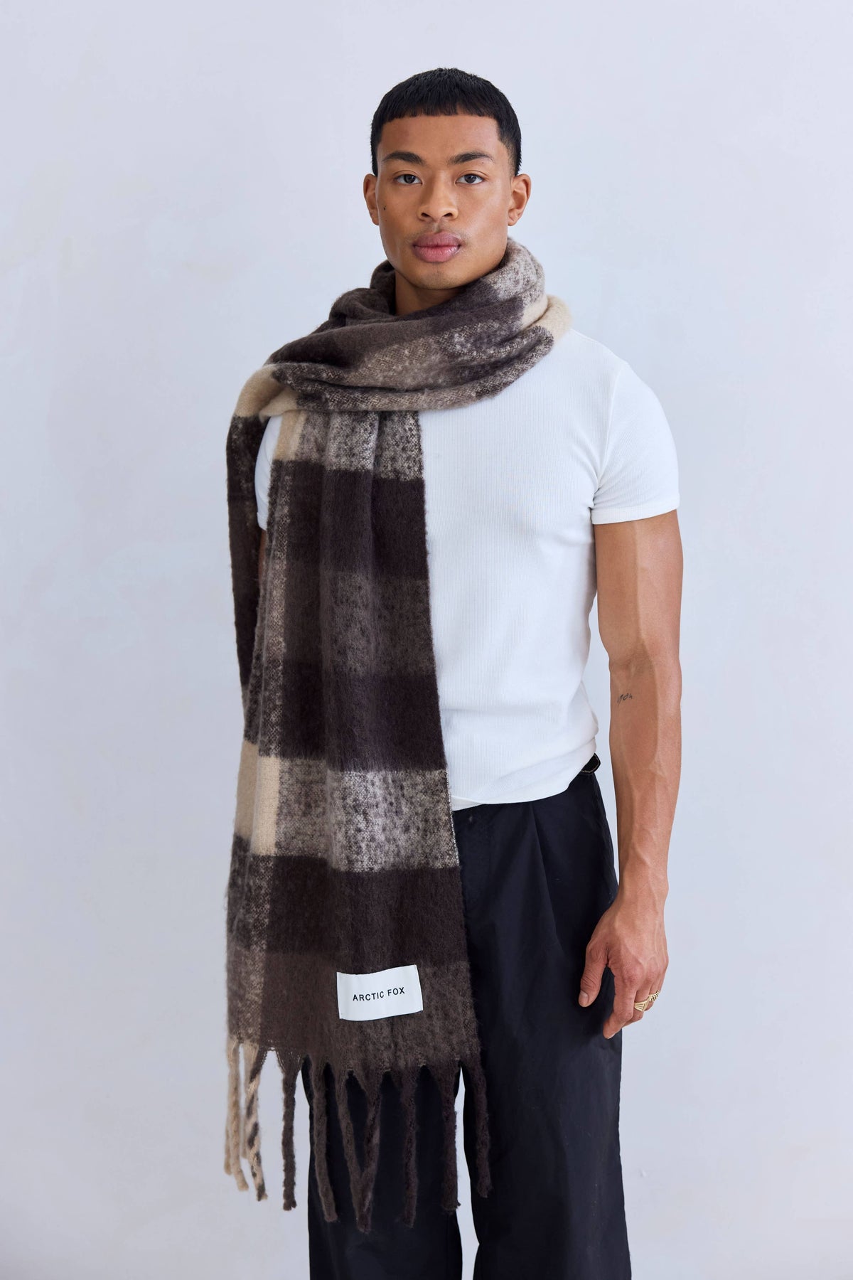 Arctic Fox Reykjavik-Schal – 100 % recycelt – Braun kariert – HW26