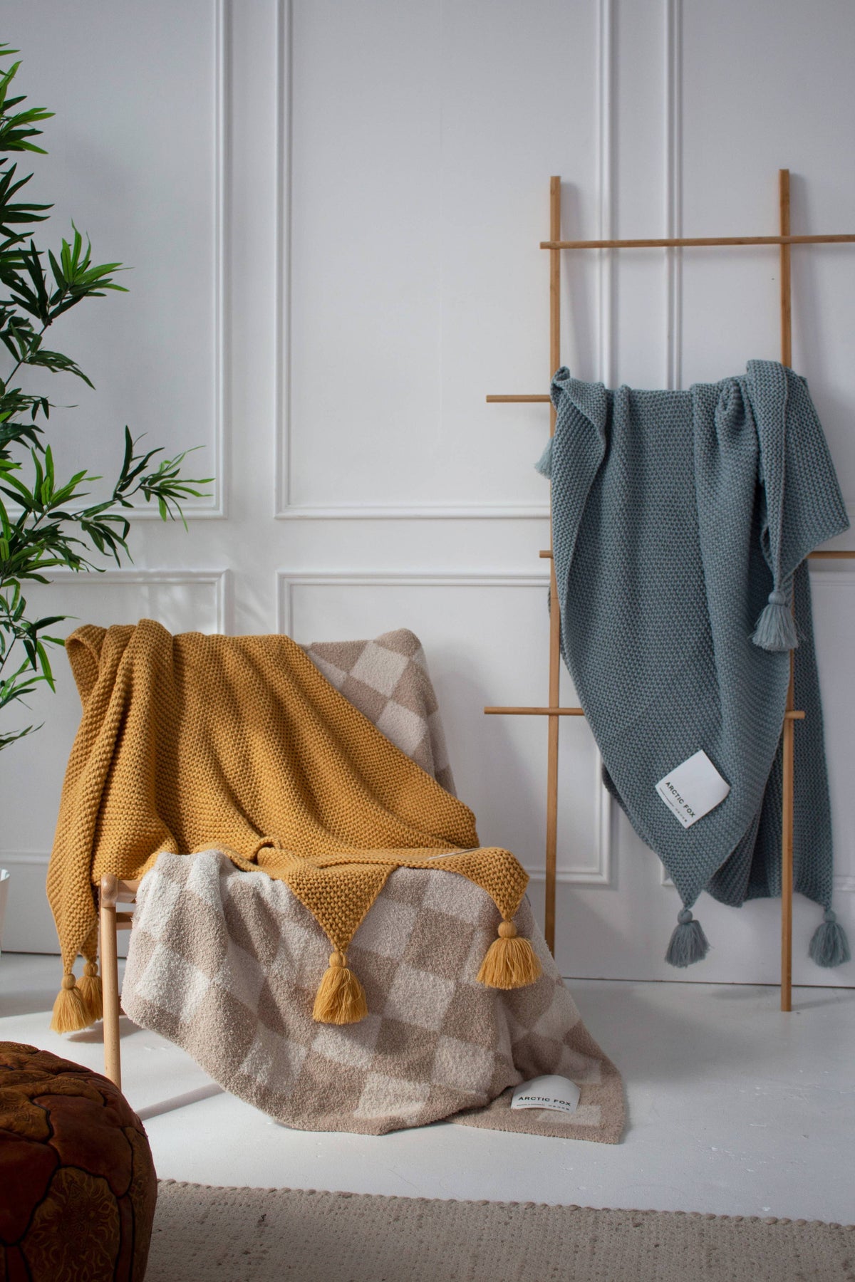 Teddy-Decke – 100 % recycelt – Beige kariert