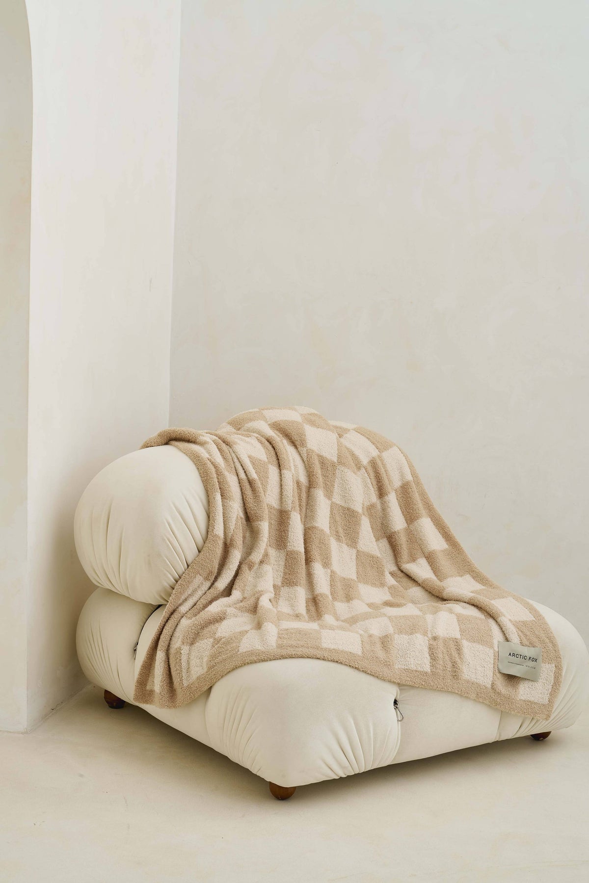 Teddy-Decke – 100 % recycelt – Beige kariert