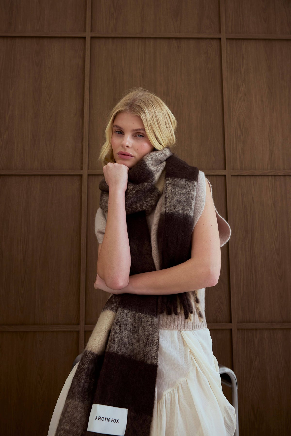 Arctic Fox Reykjavik-Schal – 100 % recycelt – Braun kariert – HW26