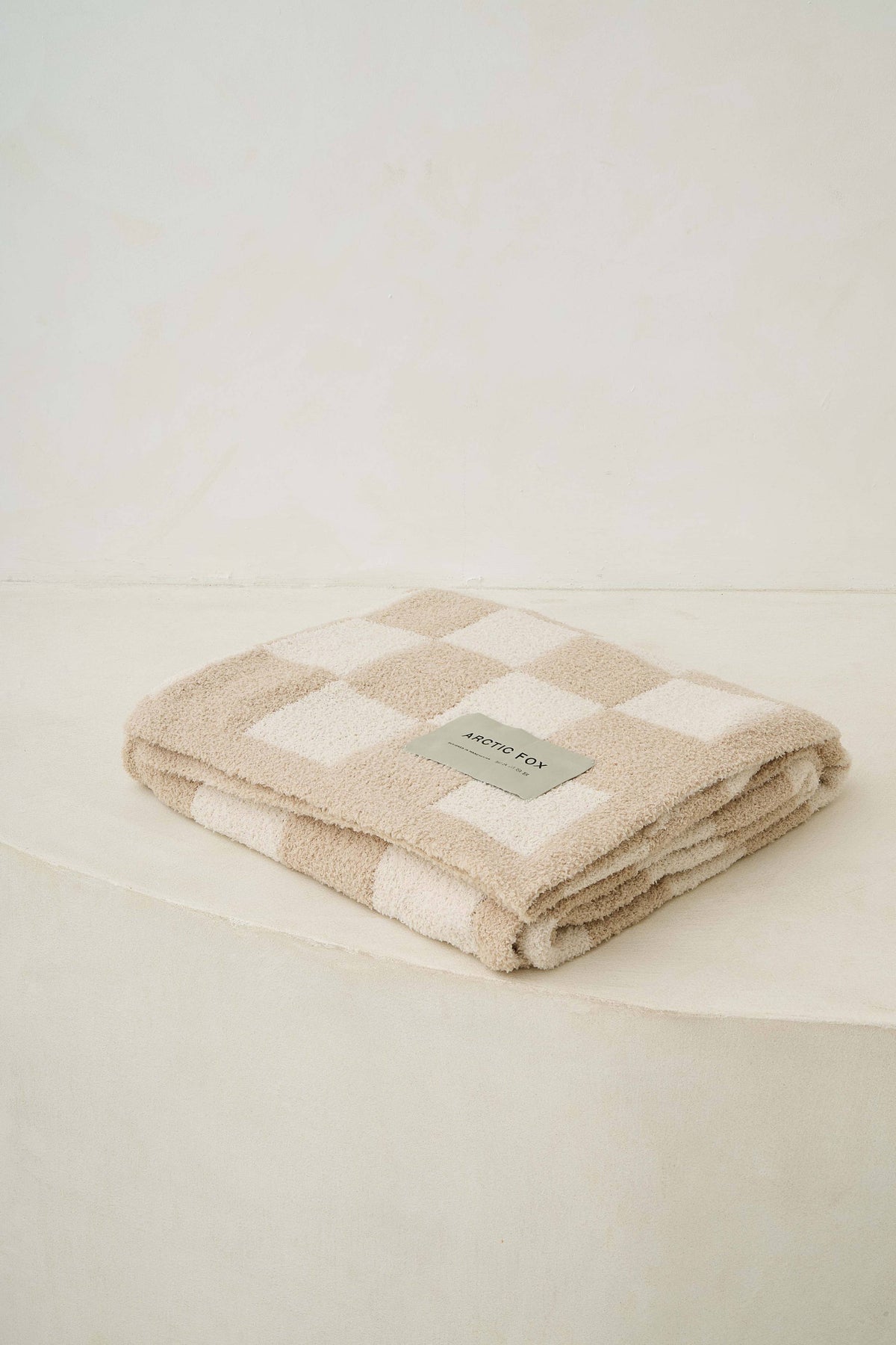 Teddy-Decke – 100 % recycelt – Beige kariert