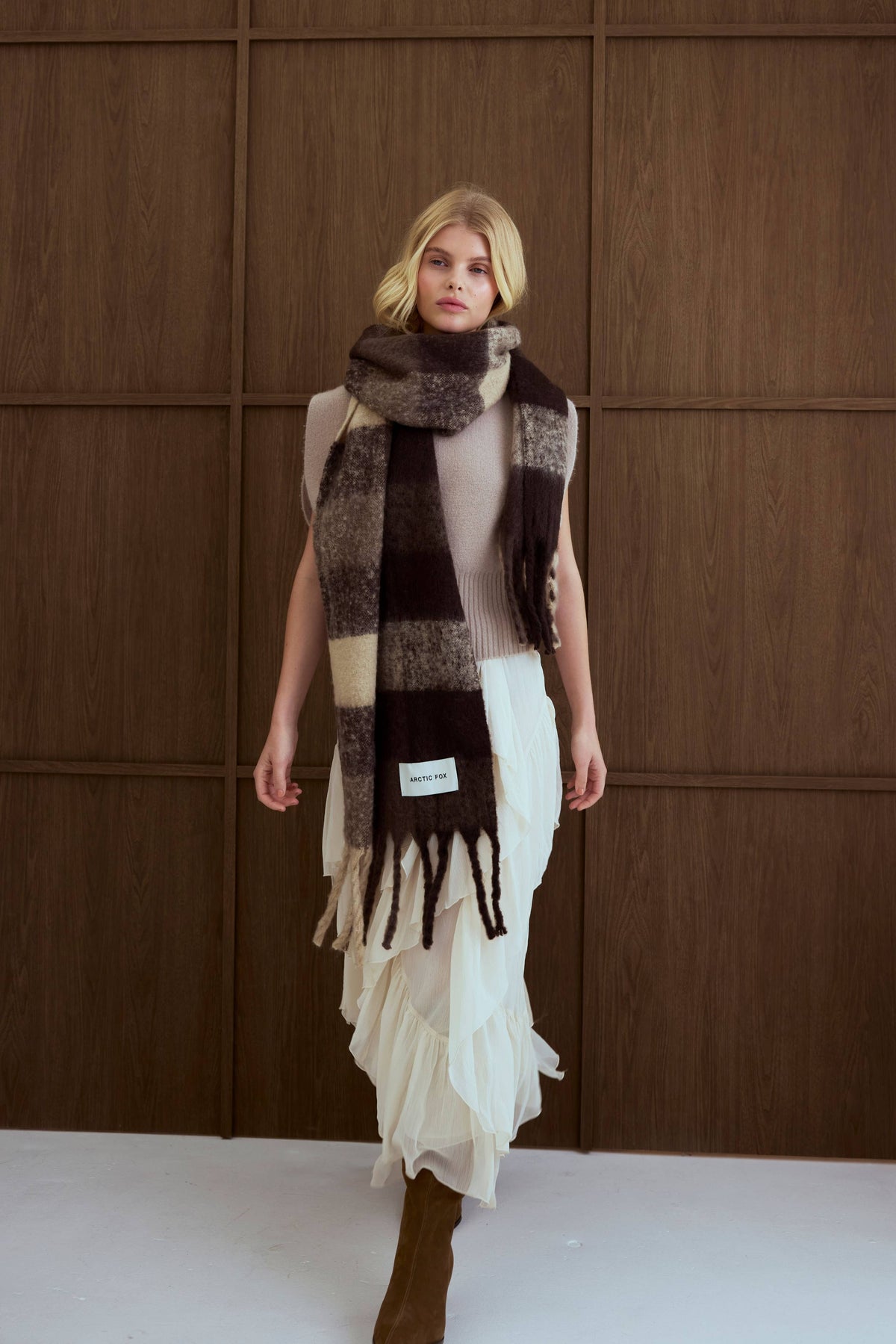 Arctic Fox Reykjavik-Schal – 100 % recycelt – Braun kariert – HW26