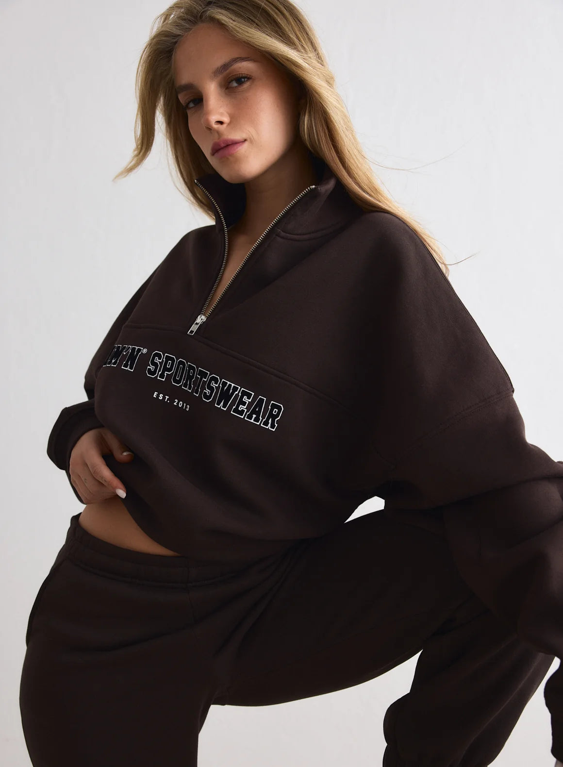 Aim'n Sportswear Varsity Sweat Half Zip chocolate