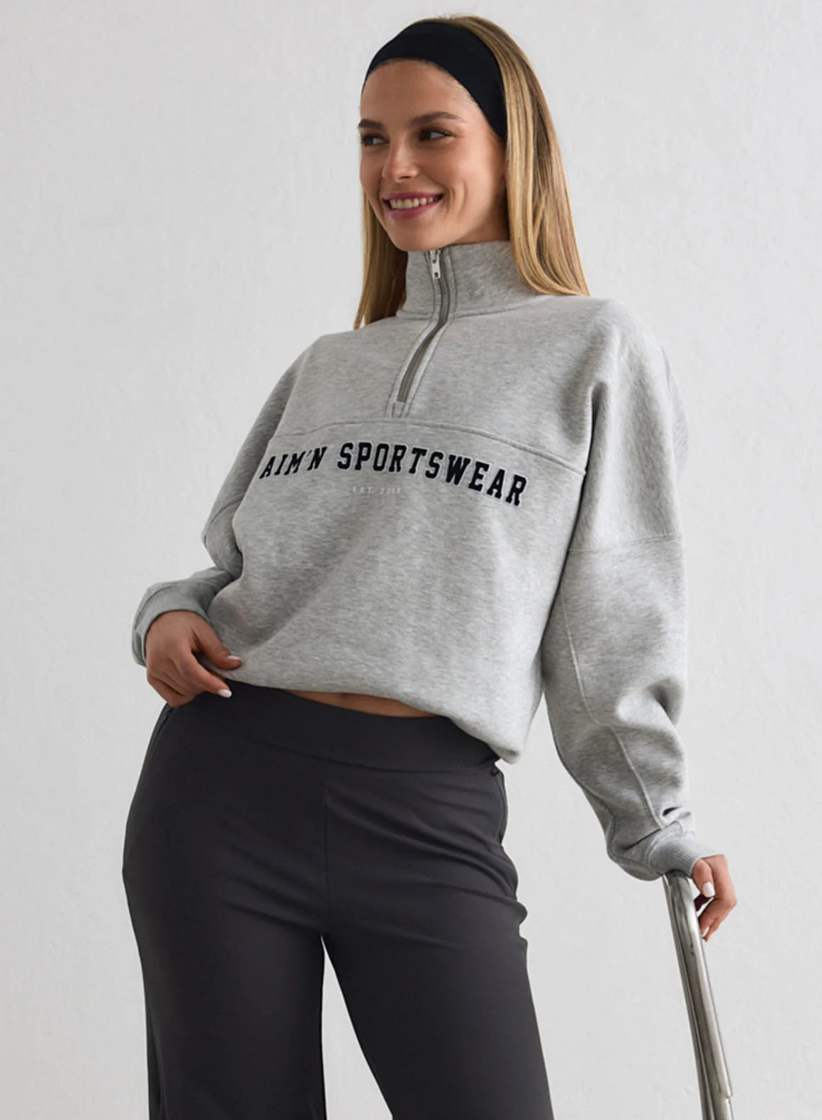 Aim'n Sportswear Varsity Sweat Half Zip grey melange